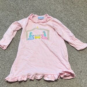Pink Striped Long Sleeve Dress with Embroidery nativity scene size 5 girls